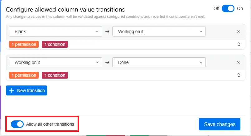 Allow all other transitions