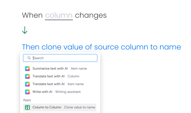 Name column example automation - custom block