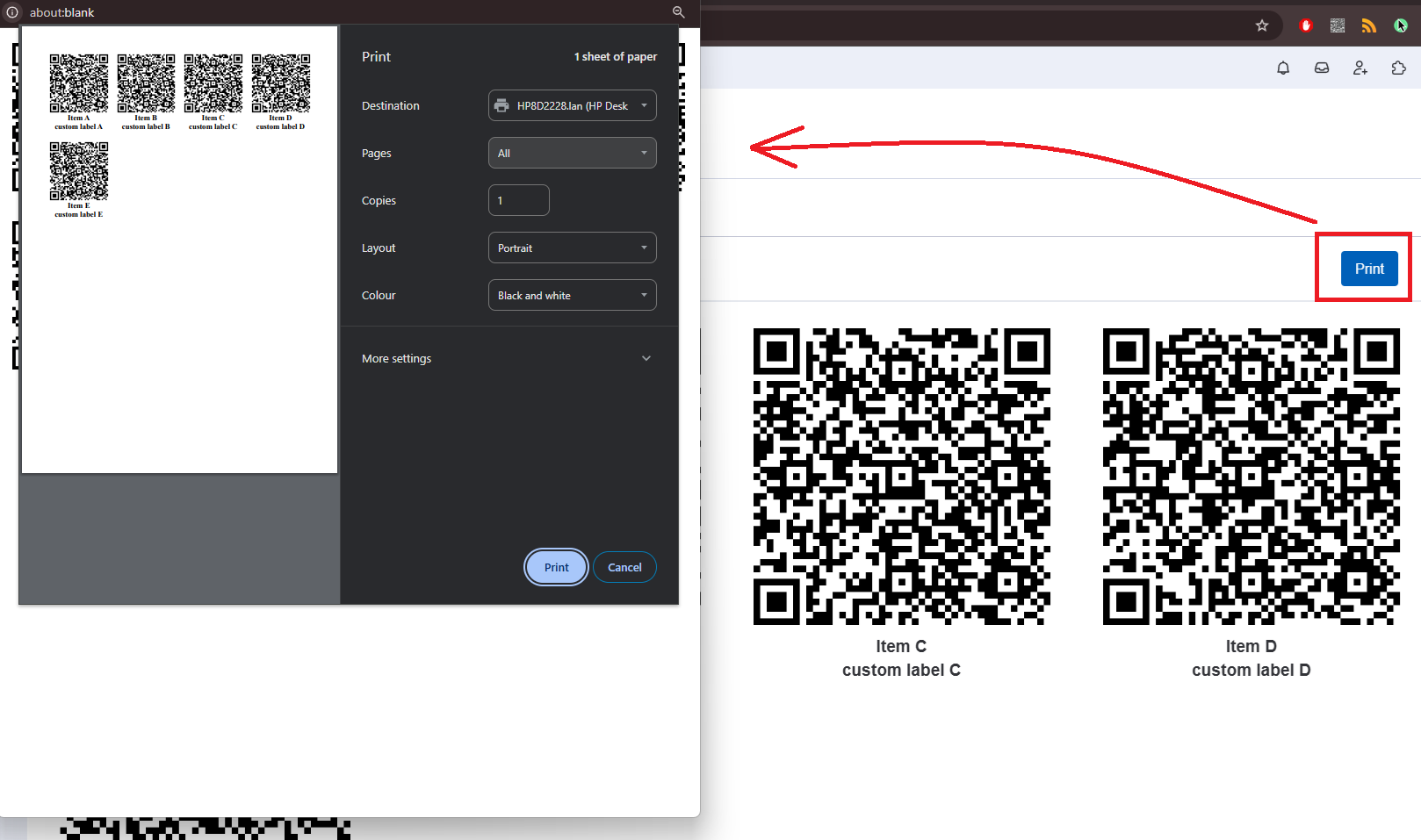 QR print board view