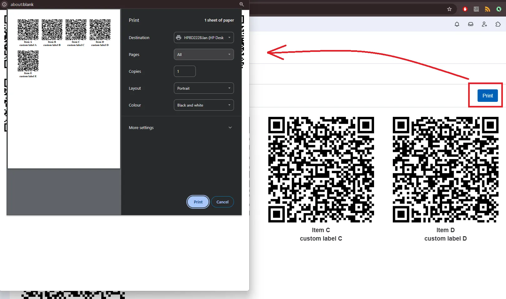 QR print board view
