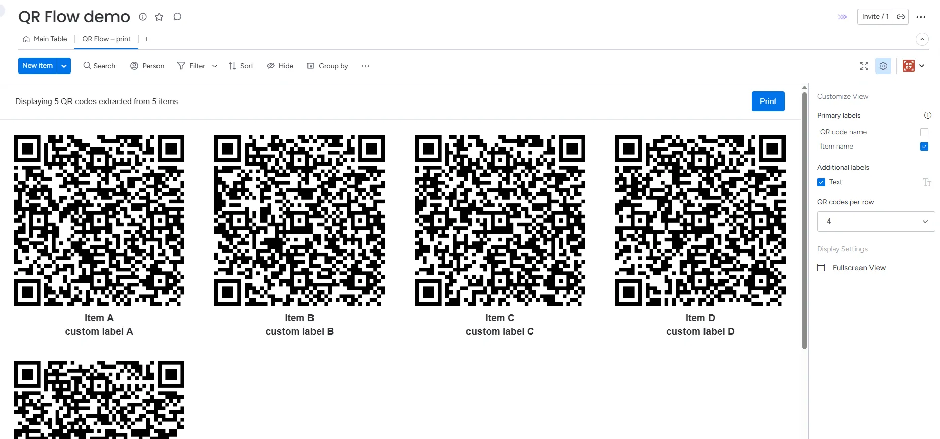 QR print board view